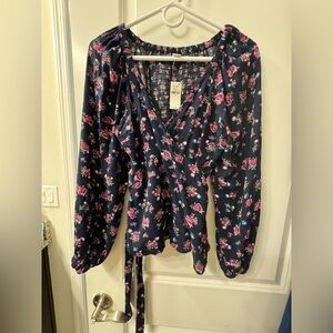 New Old Navy Long Sleeve Woman’s flower top with side tie
